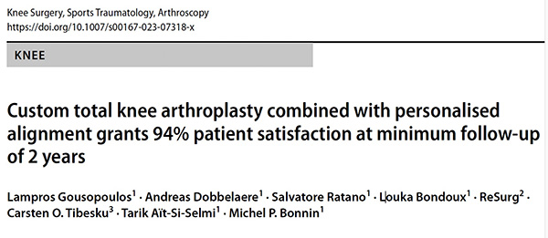 article : 94% de patients satisfaits, 2 ans  après la pose d'une prothèse de genou personnalisée